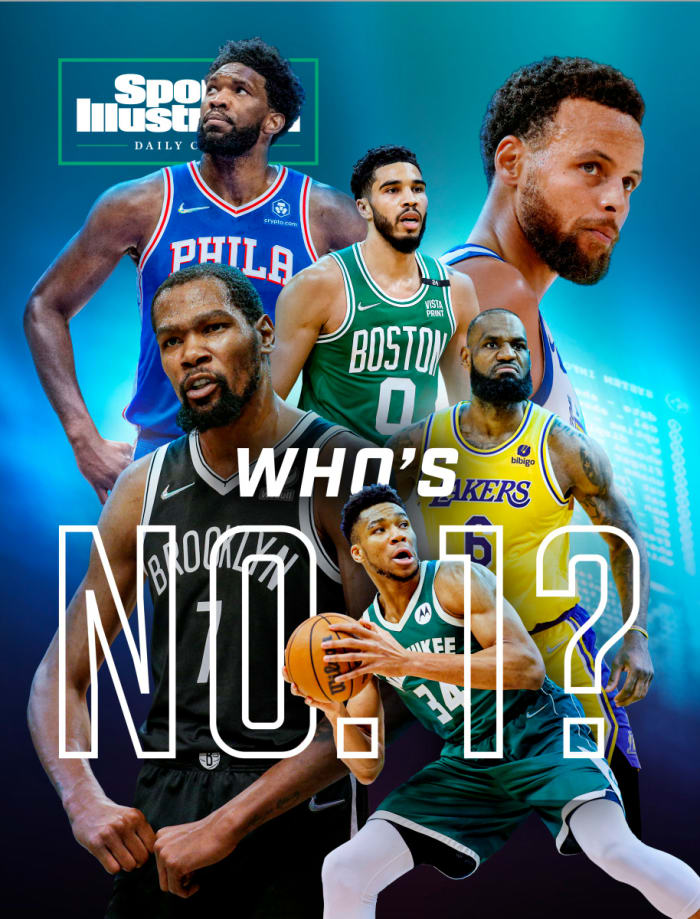 Kevin Durant, Giannis Antetokounmpo, Stephen Curry, LeBron James, Jayson Tatum and Joel Embiid.